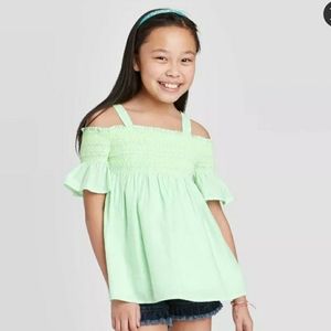 Cat & Jack Mock Cold Shoulder Green Top